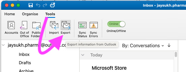 export folders in outlook for mac